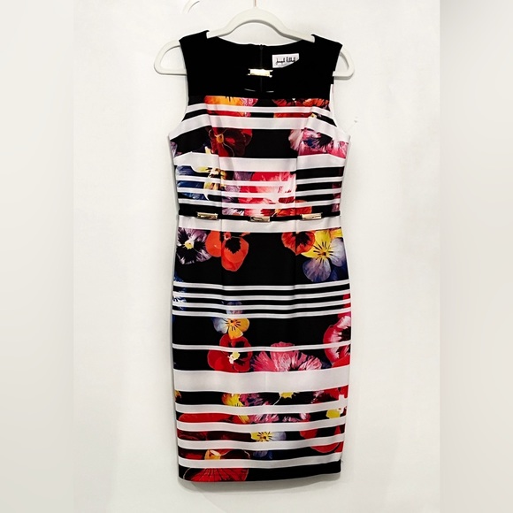 Joseph Ribkoff floral designer dress with mesh size 8 - Picture 2 of 4